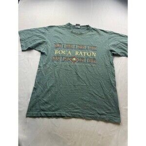 Boca Raton Florida T-Shirt Mens Large Green Knit Short Sleeve Crew Neck Casual